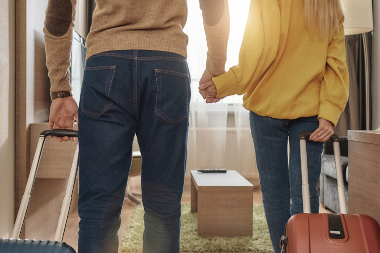 a couple leaving an airbnb